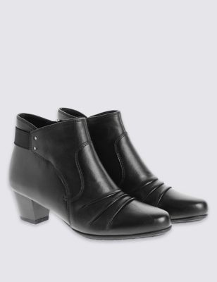Leather Ruched Stud Ankle Boots with